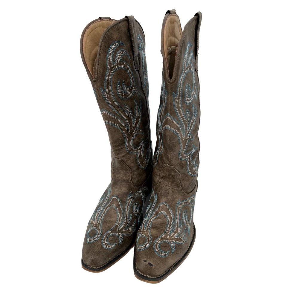 Roper faux leather with blue stitching  western cowboy boot size 9.5 womens - Picture 2 of 9